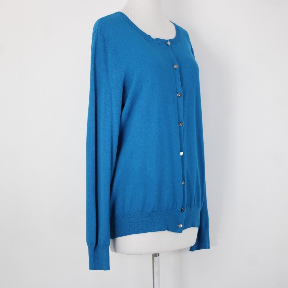 Anne Klein $89 Sz XL Peacock Blue Silver Buttons Viscose Cardigan Sweater - Picture 5 of 14